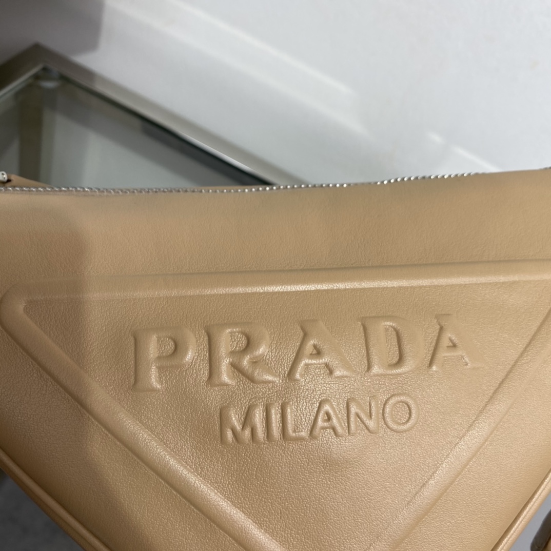 Prada Triangle Leather Shoulder Bag Tote Sand Beige 1BH190